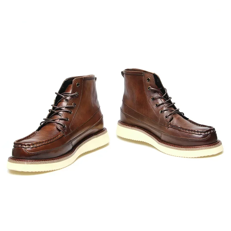 

High Quality Retro Men Ankle Boots Genuine Leather Outdoor Tooling Work Boots High Top Casual Men Shoes
