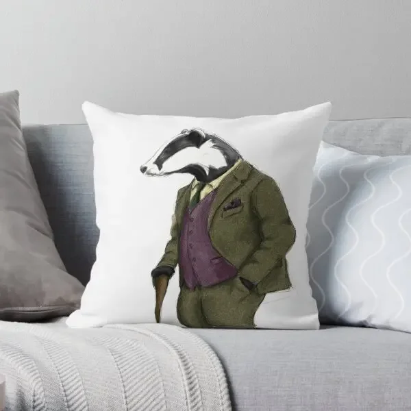 Badger Illustration  Printing Throw Pillow Cover Throw Bedroom Anime Waist Cushion Sofa Square Pillows not include One Side