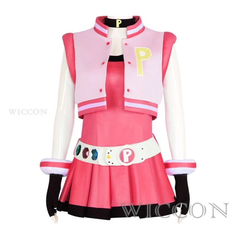 Power Cos Puff Girls Cosplay Costume Hyper Blossom Rolling Bubbles Costume Vest Coat Dress Outfit Hairband Gloves Belt