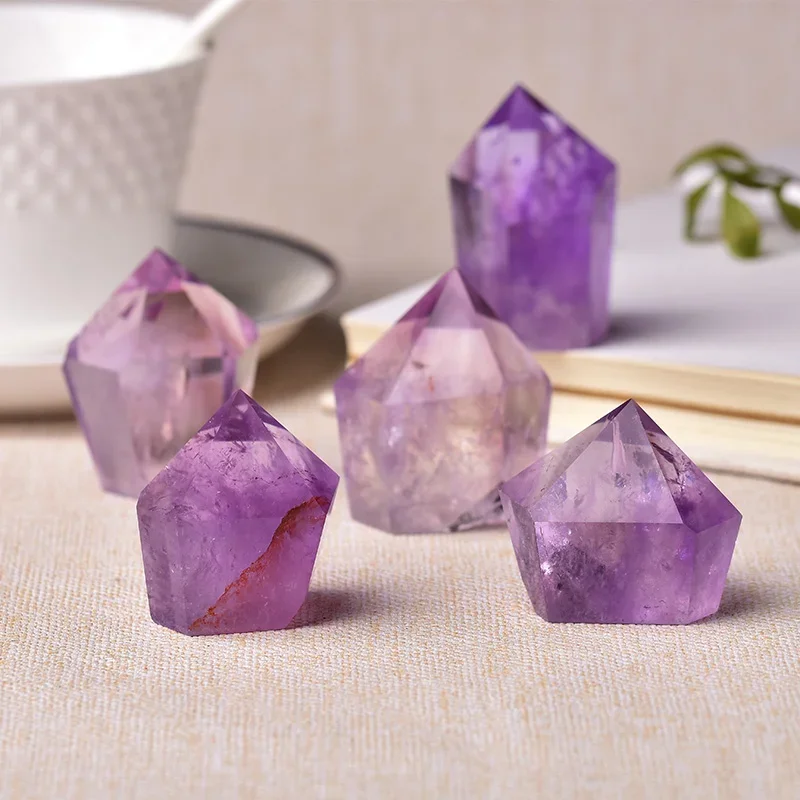

1PC Natural Amethyst Point Wand Quartz Crystal Healing Crystal Stone Tower Handmade Home Decor Pyramid Ornaments