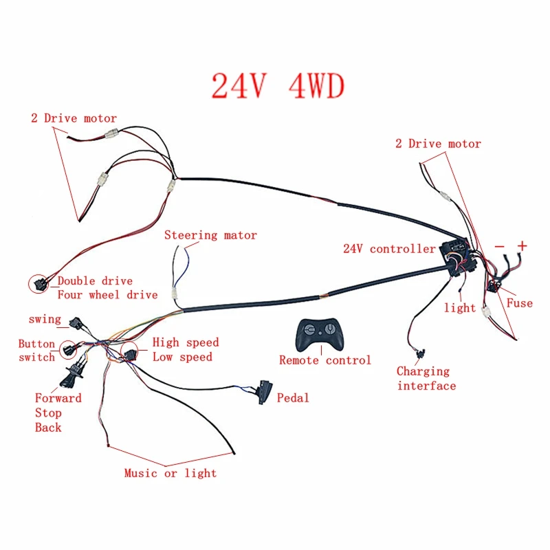 Kit di cavi e interruttori modificati fai-da-te per auto elettrica per bambini, controller 12V con telecomando Bluetooth 2.4G per auto elettrica per