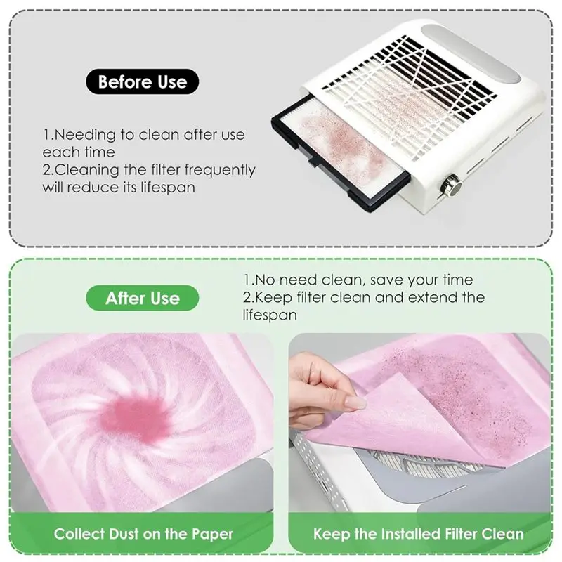 TFTP-فلتر مكنسة الغبار القابل للتصرف 300 قطعة من منظف الغبار، ورق فلتر بديل لمستلزمات تكنولوجيا الأظافر باللون الوردي