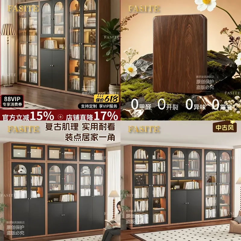 For Steel Bookcase with Glass Door Floor to Ceiling Metal Locker Integrated Against Wall Iron Cabinet for Children Desk