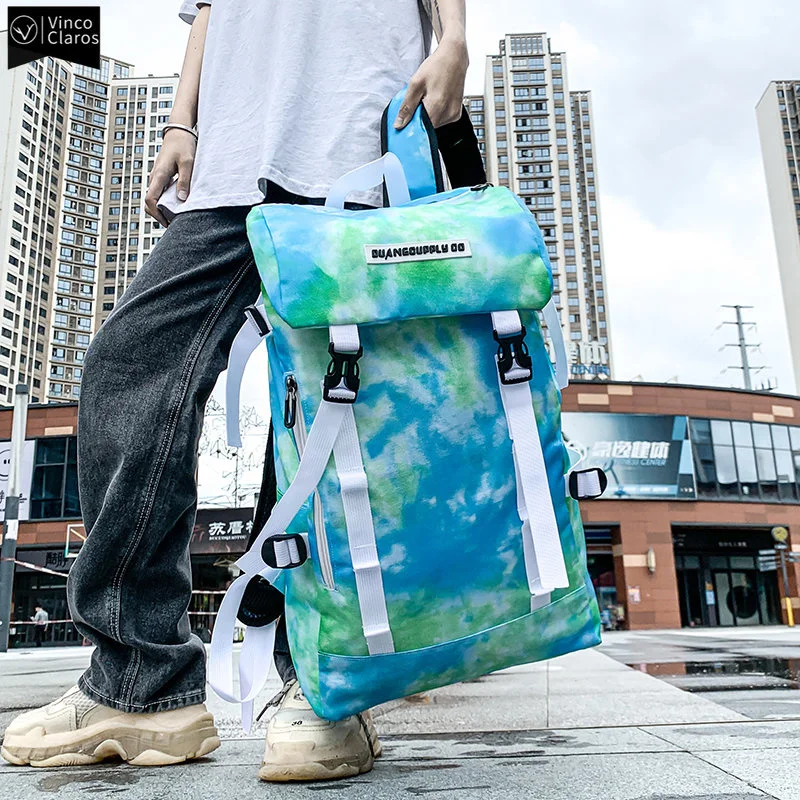 VC Youth Fashion Tie-dyed Backpack Trend Lightweight Men's Drawstring for Men School Bag Unisex