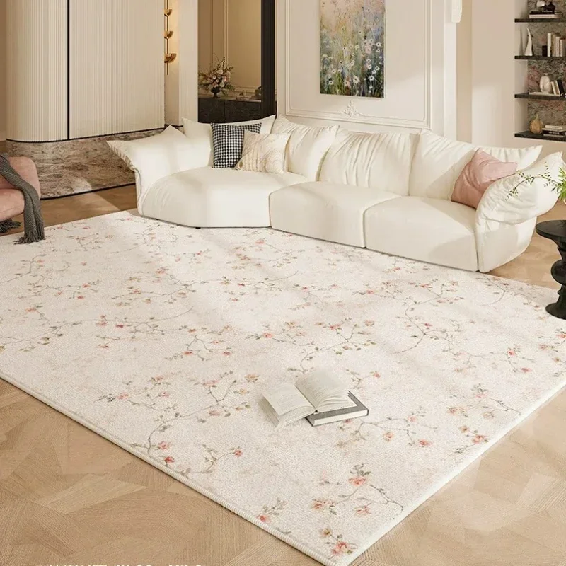 yesCream Style Carpets for Living Room Light Luxury Bedroom Decor Carpet French Floral Bedside Plush Rug Soft Home Thick Floor M