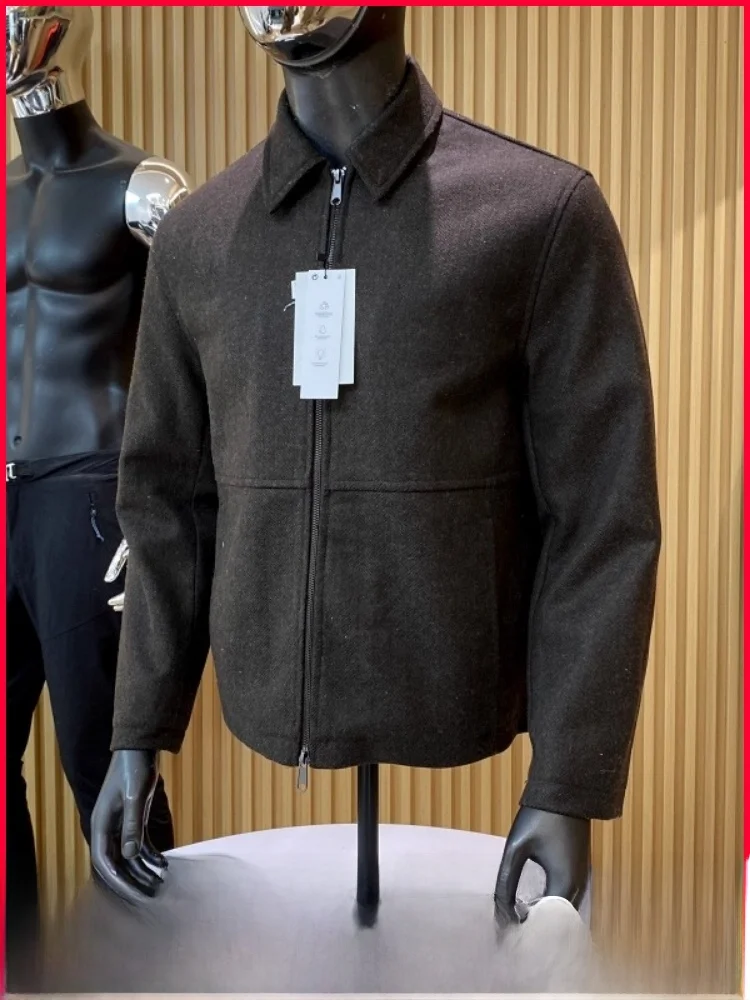 

Young Men's Casual Wool Blend Zipper Jaet Turn-down Collar Busin Outerwear Long Sve Warm Faionable Plain Color