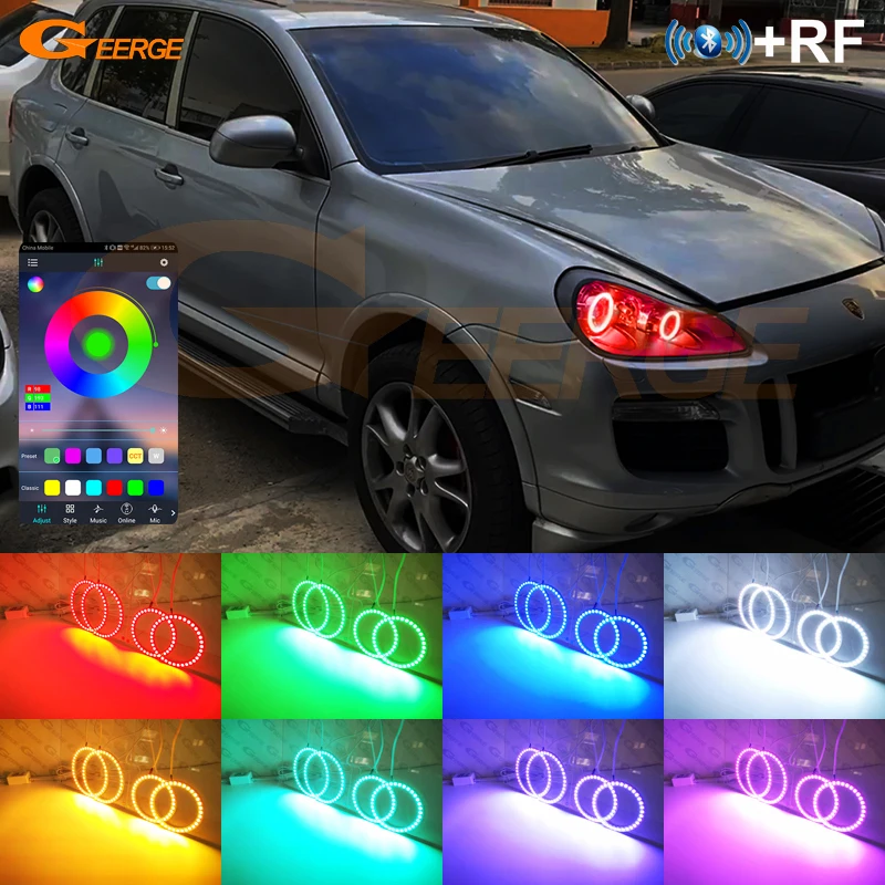 

For Porsche Cayenne 957 9PA 2007 2008 2009 2010 Day Light Bluetooth App Ultra Bright Multi-Color RGB LED Angel Eyes Halo Rings
