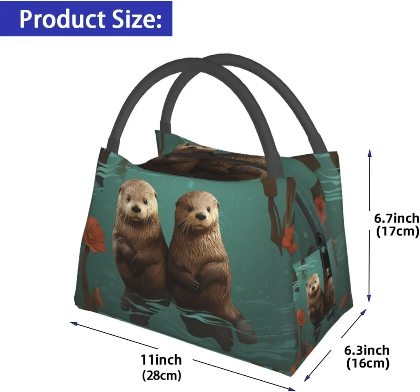 Lunch Box for Women Men Insulated Lunch Bag Otters in Love Reusable Lunch Tote Bags for Work Office Travel