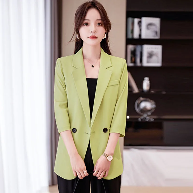 

Women Blazer Three Quarter Sleeves Suit Jacket Spring Summer Office Ladies Blazers Tops Female Outerwear Business Formal Jacket