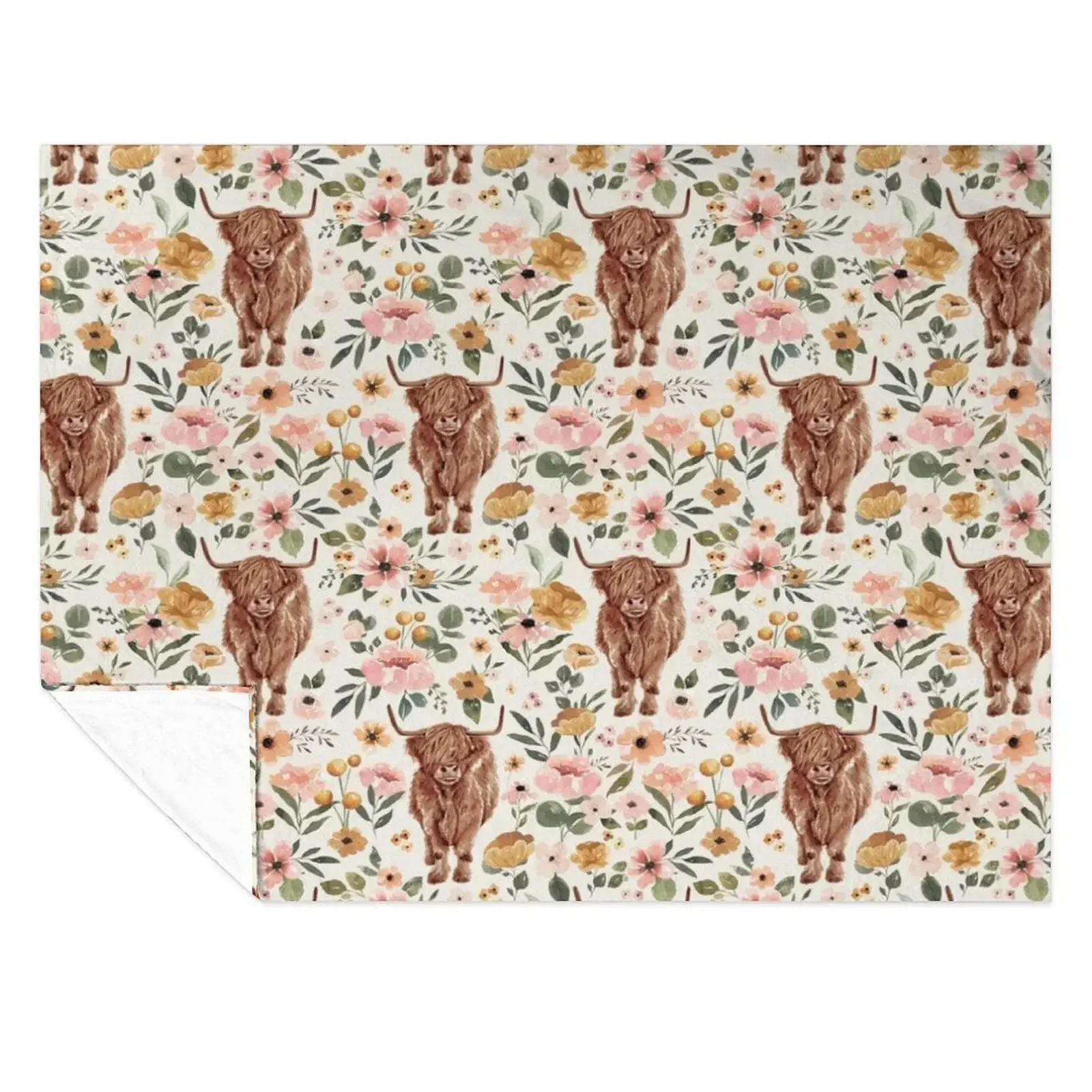 

Highland Cow Boho Floral Throw Blanket Luxury Brand warm winter Camping Travel Blankets