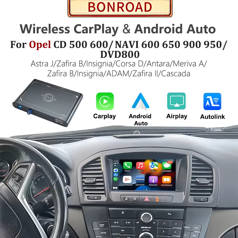 Bonroad Wireless CarPlay Android Auto voor Opel Insignia Astra J Vectra Meriva B Zafira C Corsa CD500 CD600 NAVI600 650 900 950