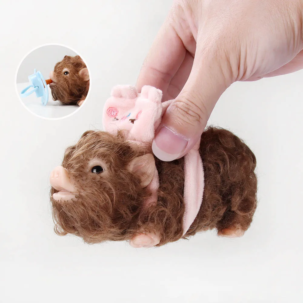 

Silicone Curly Pig Reborn Doll Soft Lifelike Cute Reborn Piggy Pet Figure Newborn Doll Kids Toy Liquid Bottle Nipple Accessories