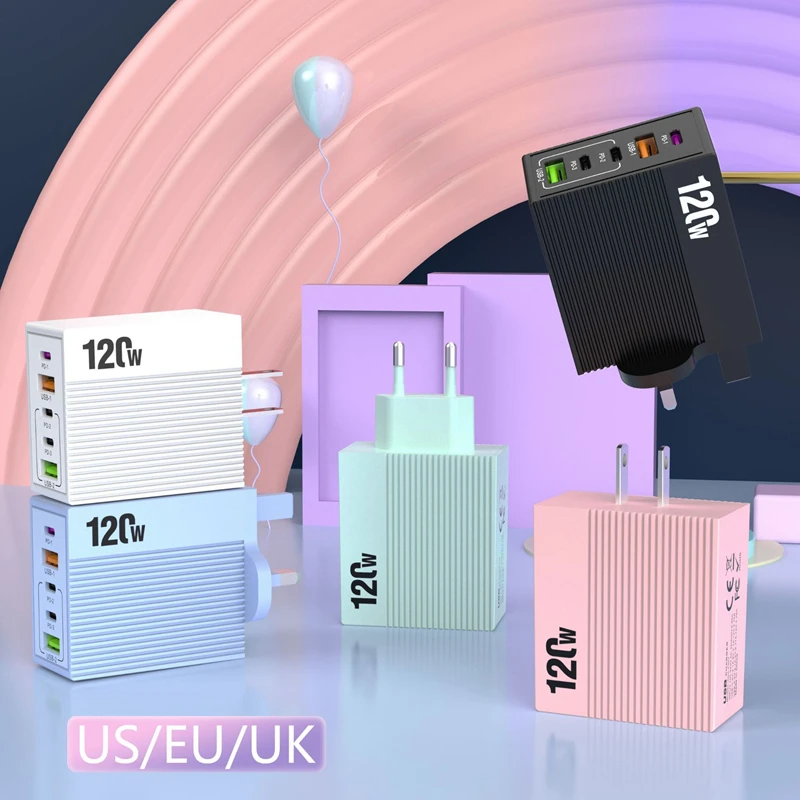 Xiaomi Multi Port 3PD + 2USB Зарядное устройство для мобильного телефона Сверхбыстрая зарядная головка 5 портов ЕС США Британская вилка для Samsung Iphone Tablet Новый