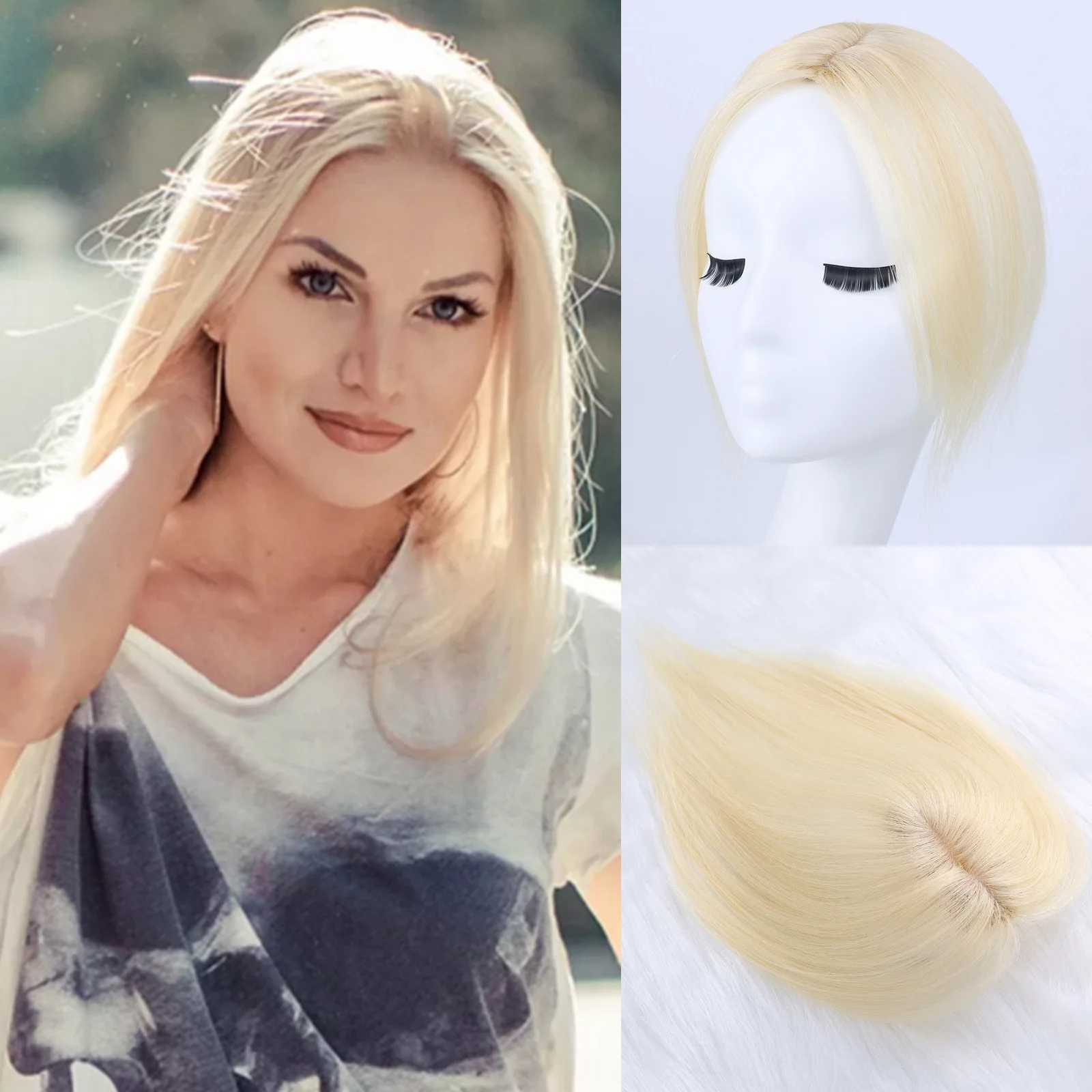 

Невидимый кружевной топпер из натуральных волос на клипсе | Женская верхняя часть волос для лысиных пятен, предварительно вырезанная естественная линия роста волос