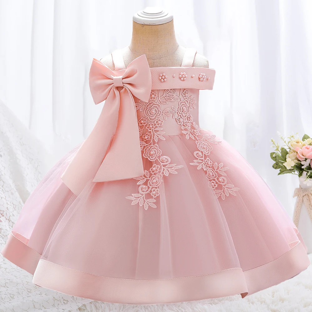 Flower Christmas Baby Girl Dress White Baptism 1st Birthday Party Dress for Girls Bridemaid Dresses Infant Wedding Kids Clothing