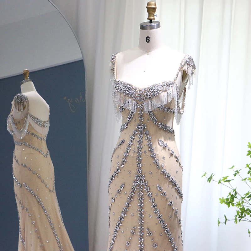 Sharon Said Kendall Jenner Sirena nuda Lusso Dubai Abito da sera Nappa Perline Lungo Prom Abito da festa di laurea SS358 Personalizzato