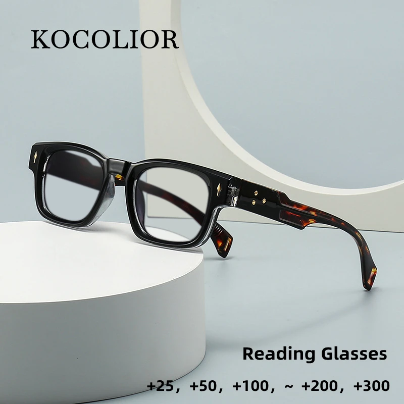 Brand Black Square Men's Glasses Frame Optical Anti Blue Light Reading Eyeglasses Retro Small Rivets Men's Presbyopia Glasses