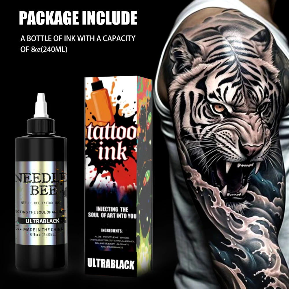 

Goldplume 240ml Triple Ultra Black Professional Tattoo Ink, Suitable for Permanent and Semi-Permanent Skin Body Art Pigment Tattoo Supplies