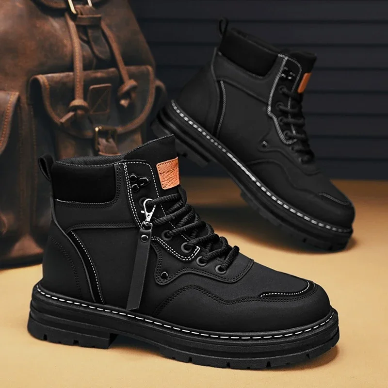 2024 Autumn and Winter New Men's Boots High Top British Style Plus Cashmere Increase Casual Men's Shoes