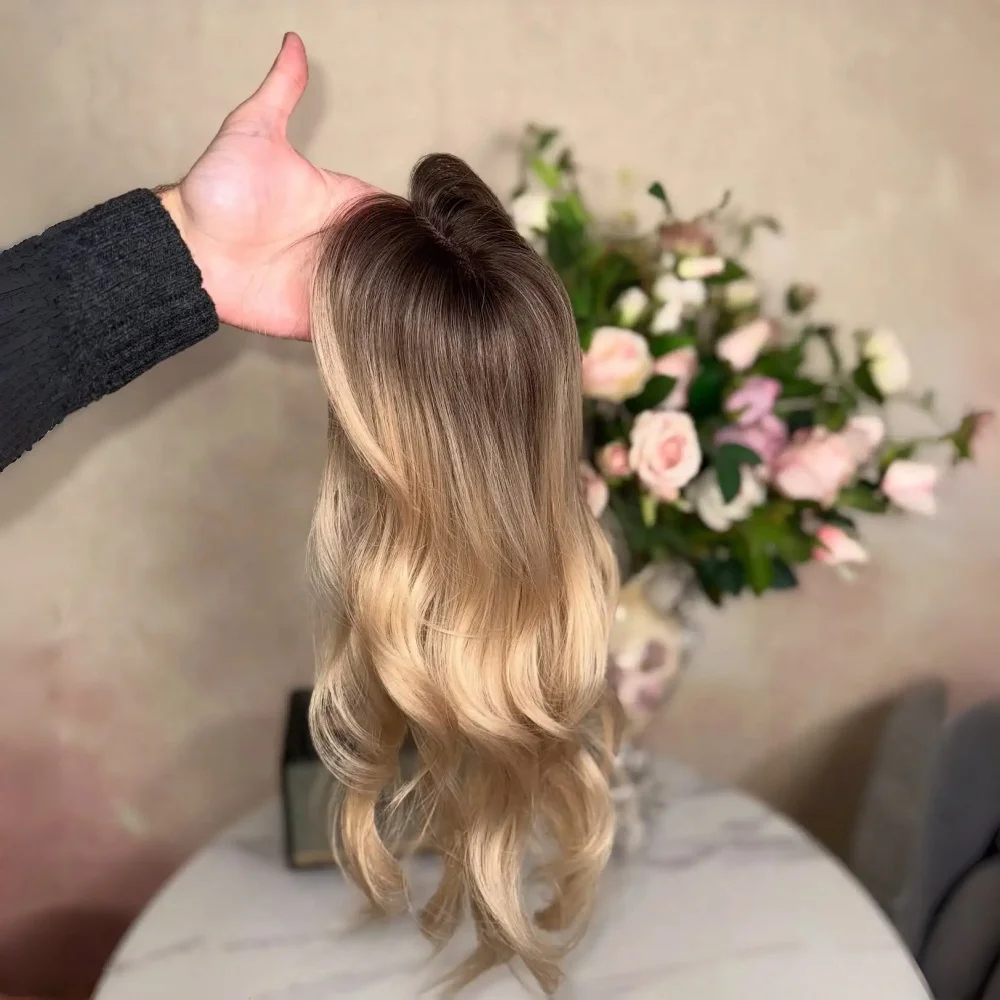 Ombre Blond body wave Hair 150 density and 13×4 100%human hair wig lace front wig, with baby hair pre plucked view 2