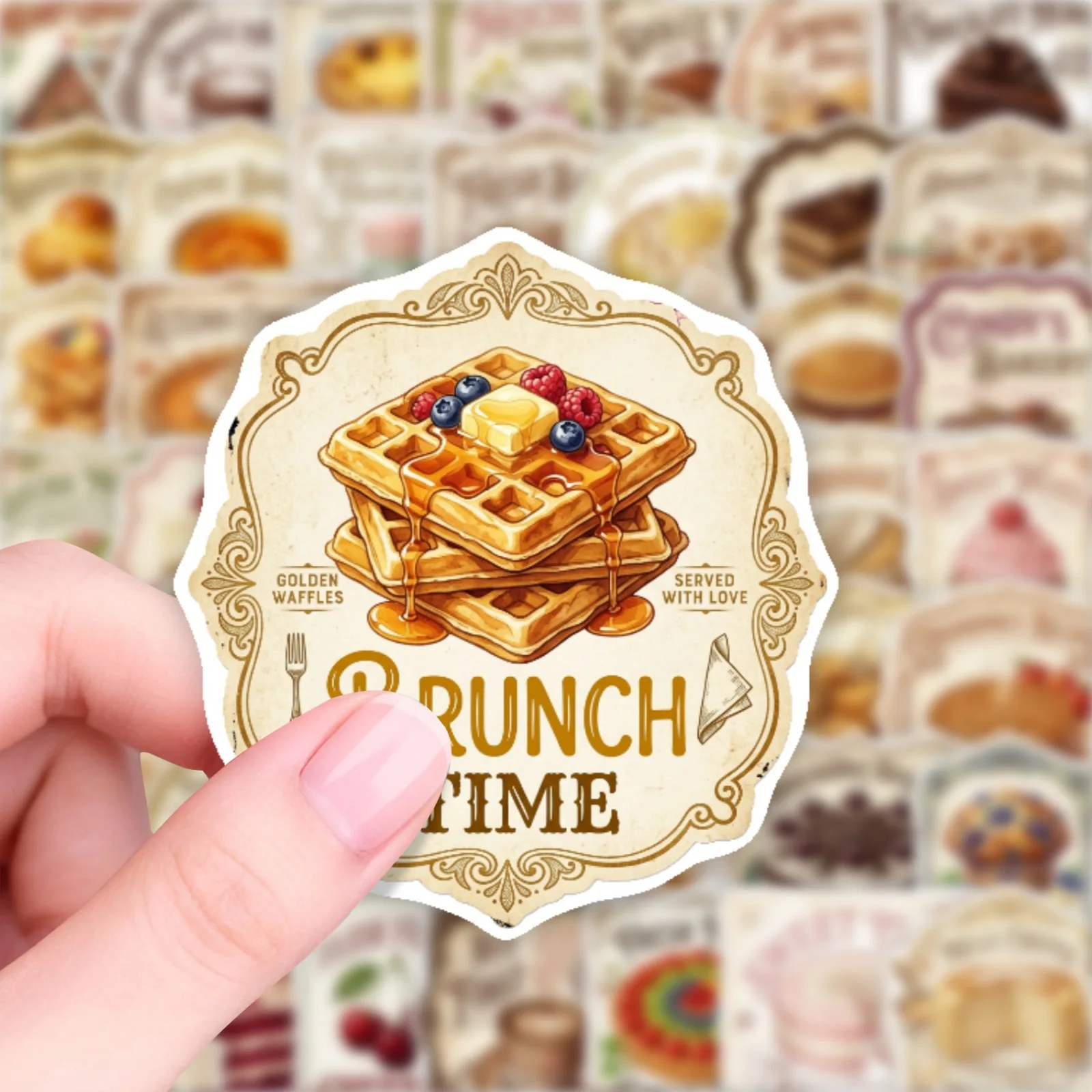50 PCS Exquisite Retro Food Theme Dessert Graffiti Stickers Pack Decorate Lunch Box Cabinet Fridge Scrapbook Removable Decals
