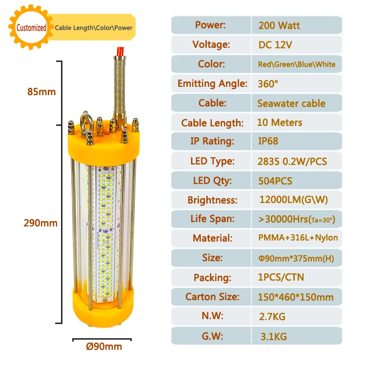 Underwater Fishing Lights 12V 600W Catching Fish Fishing Luring FishSquid Fishing Lamp Salmon Farming Light Water Proof Fi