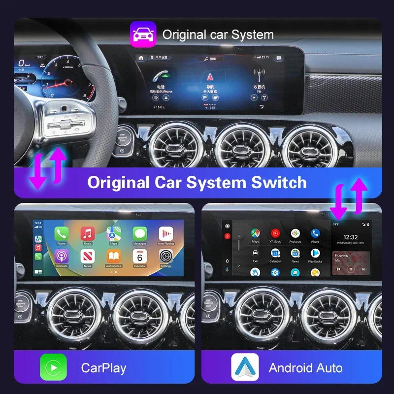 2025 Wireless CarPlay Android Auto For Mercedes Benz A B C E CLS CLA GLA GLB GLE Class NTG6.0 2018-2022 With Mirror Link Airplay