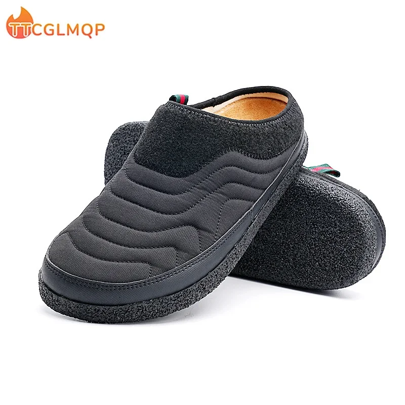 Winter Men\'s Slippers Indoor Warm Shoes Plush Flock Male Slippers For Home Hard-wearing Outdoor Non slip Walking Mans Footwear