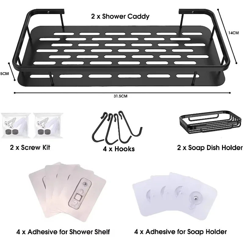 Aluminum Self Adhesive Double Bathroom Shower Shelf Kitchen Corner Racks Shower Caddy Storage Shelves