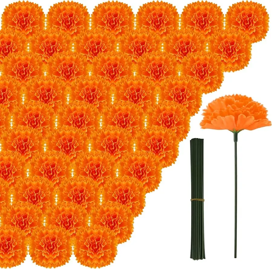 

201Pcs Artificial Marigold Flower Heads Bulk, Silk Marigold Bulk Fake Flowers for Dia De Los Muertos Decor DIY Marigold Garland