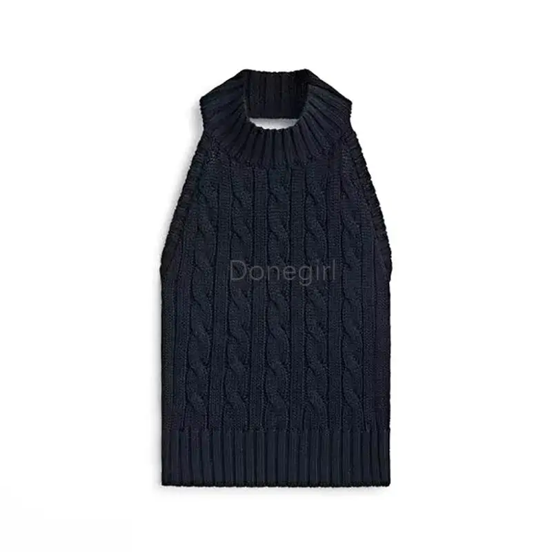 Donegirl 2023 New Women Fashion Twisted Sleeveless Hanging Neck Vest Backless Knitted Sweater Solid Simple Sexy Tops Female Chic