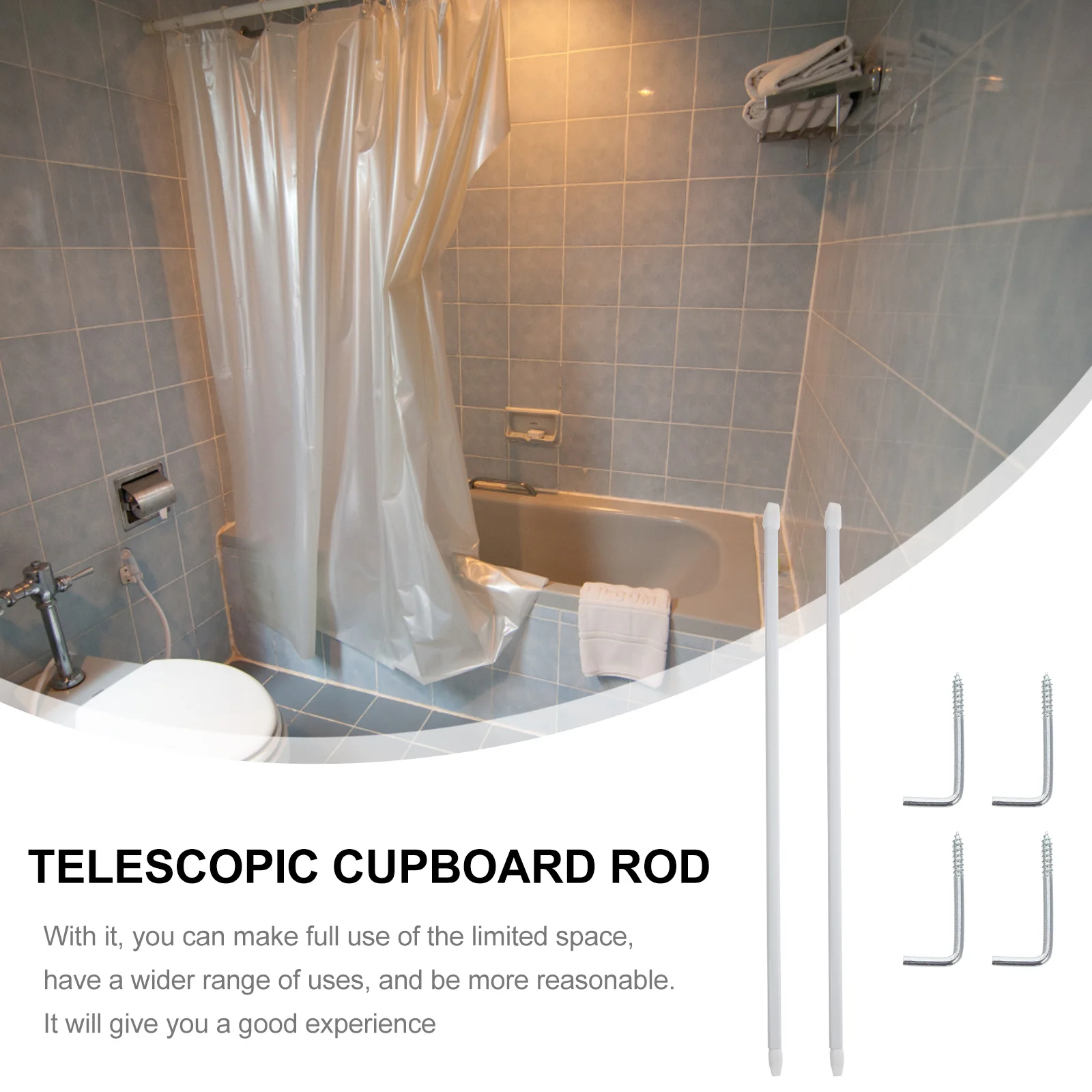 

2pcs Curtain Tension Rod Telescopic Iron Adjustable For Shower Door Window Clothes Drying Rod Retractable Closet Hanger Pole