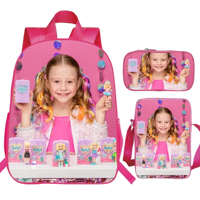 Kawaii Like Nastya Backpacks for School Boys Girls 3pcs Set Schoolbag Primary School Bookbag Children Backpack Travel Knapsack