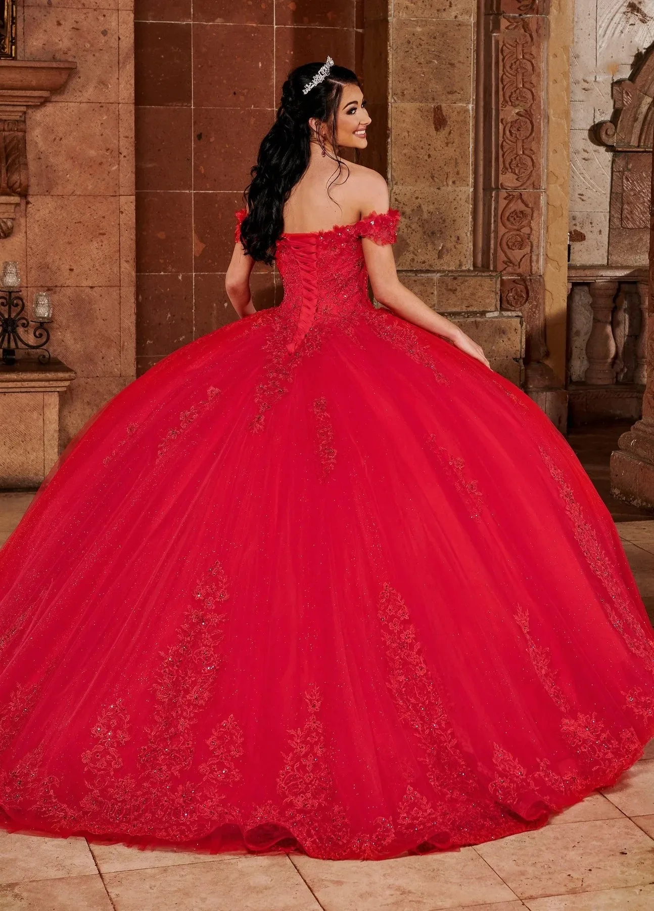 Red Charro Quinceanera Dresses Ball Gown Off The Shoulder Tulle Appliques Beaded Puffy Mexican Sweet 16 Dresses 15 Anos