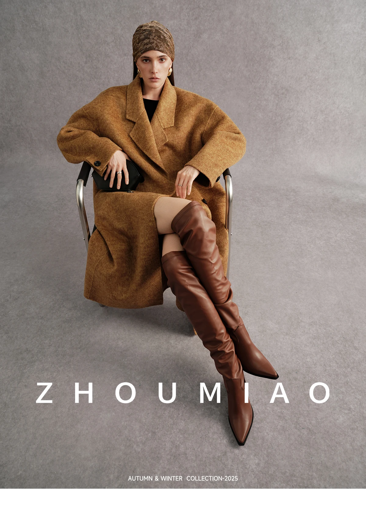 Allingentle Brown Woolen Women Long Blazer Elegant Long Jacket for Party Daily Office Work Outfits with Belt Customize