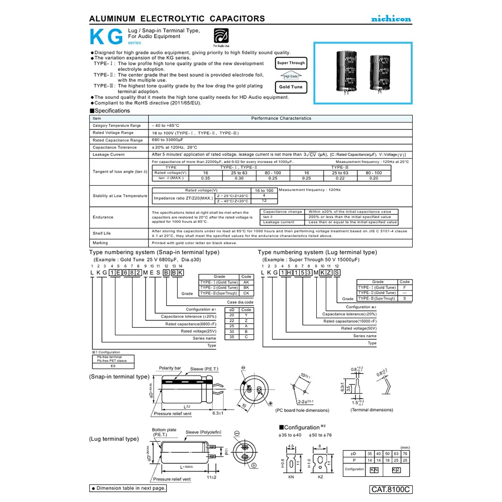 2 قطعة-10 قطعة Nichicon KG نوع I 35 فولت 6800 فائق التوهج 35 فولت 22x40 مللي متر 85 درجة المكثفات الملعب 10 مللي متر تصفية الصوت المكثفات كهربائيا