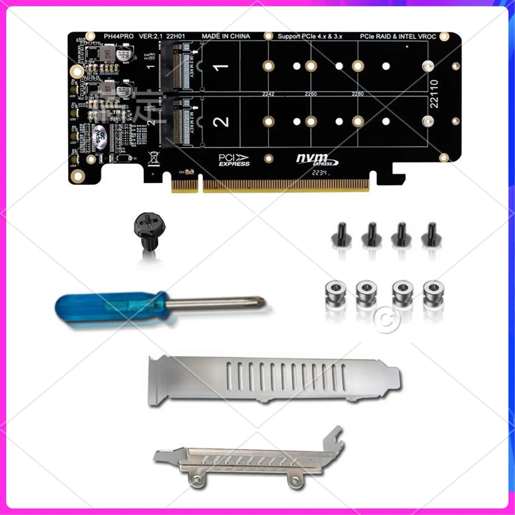 

ABT-PCIE X16 To M.2 M-Key Riser Card Nvmex4 SSD 2U Server Riser Card Expansion Card Adapter Card
