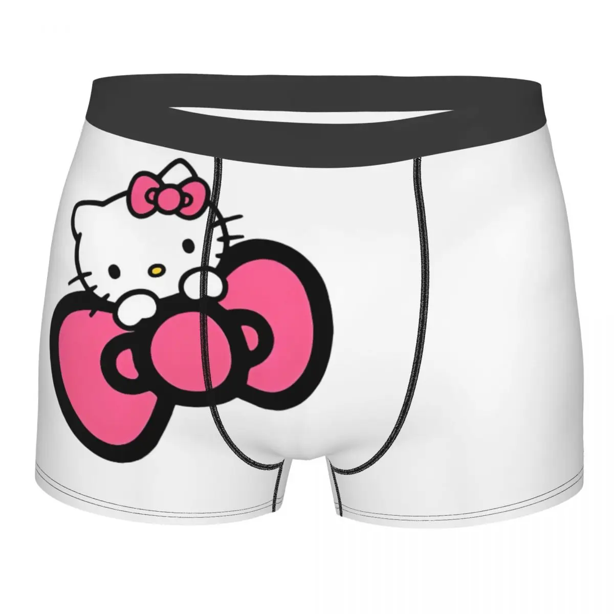 Men Cute Pink Hello Kitty Hold Bowknot Boxers Funny Gifts Underwear Shorts Men\'s Boxer Briefs Quilt Underpants Ultra Soft