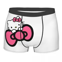 Men Cute Pink Hello Kitty Hold Bowknot Boxers Funny Gifts Underwear Shorts Men's Boxer Briefs Quilt Underpants Ultra Soft