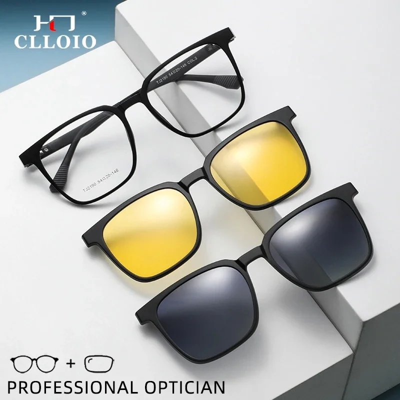 

CLLOIO NEW IN Magnetic Clip on Optical Myopia Glasses For Men Women Polarized Sunglasses Prescription Reading Glasses TJ2190