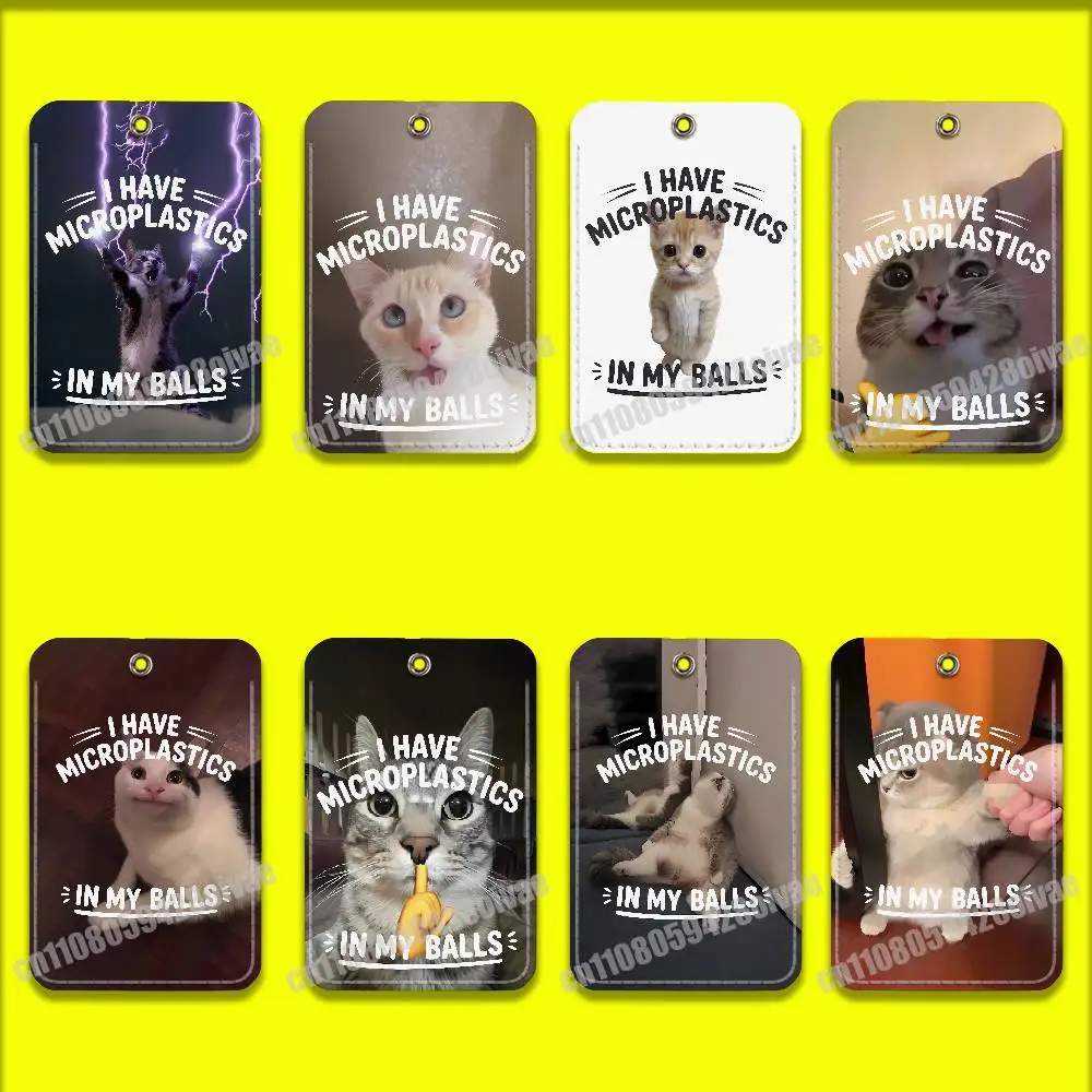 

I Have Microplastics in My Balls Cat Meme Card Holder Cover For ID Clips Credit Bank Bag Bus Meal Sleeves Pocket Keychain
