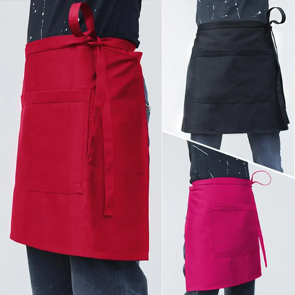 Waterproof Half Apron with 2 pockets Catering Baking Bar Hotel Waiter Kitchen Home Apron Ladies Mens Cotton Short Waist