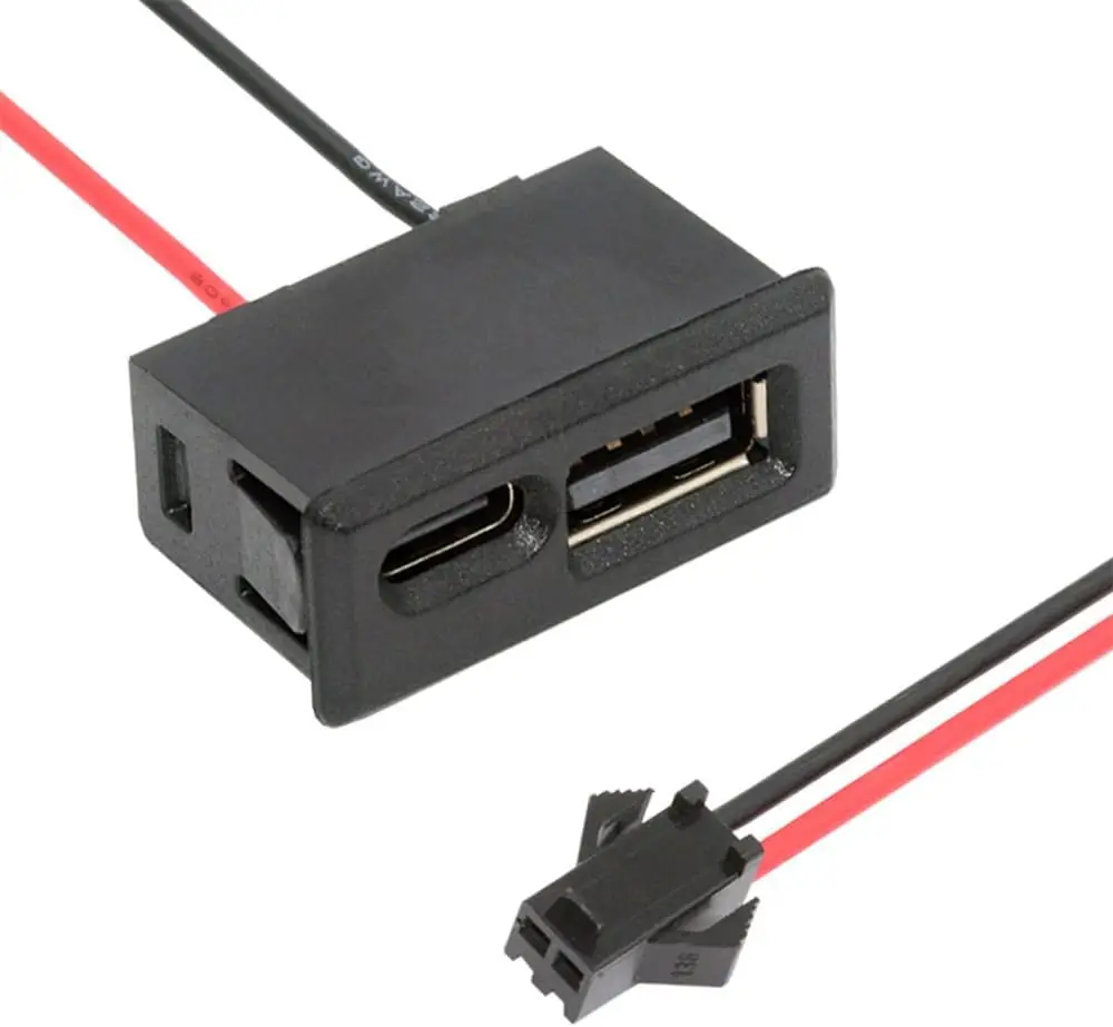 DIY OEM Type-A & Type-C Female Socket Horizontal to 2Pin Header Cable Pitch=2.54mm Latch Mount Type DC 5V Power