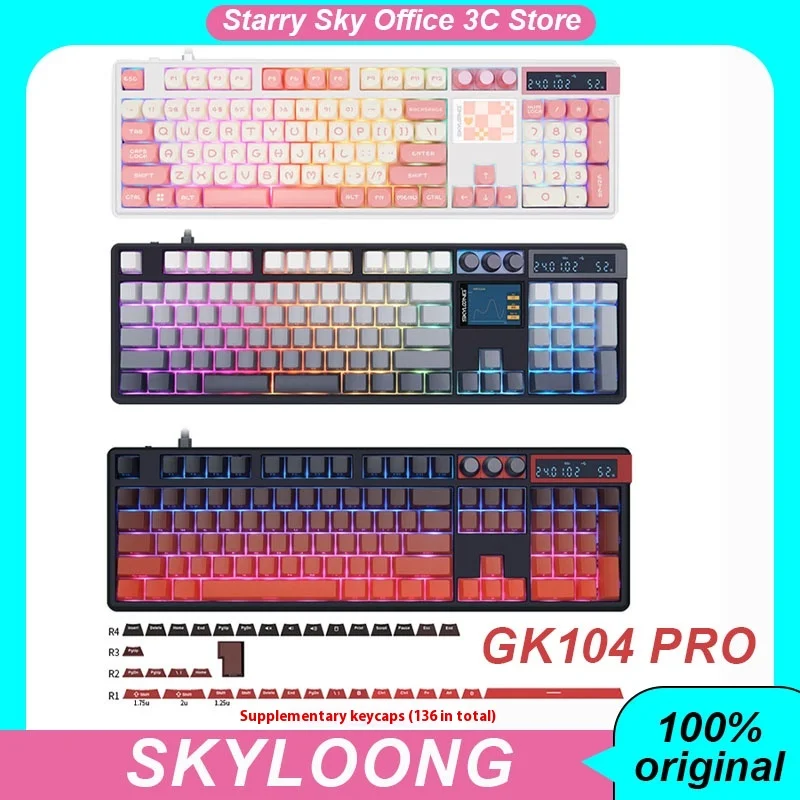 Skyloong Gk104Pro Mechanical Keyboard Triple Metal Knob Wireless 3mode 8k Low Latency Hot Swappable Screen Rgb Game Keyboards