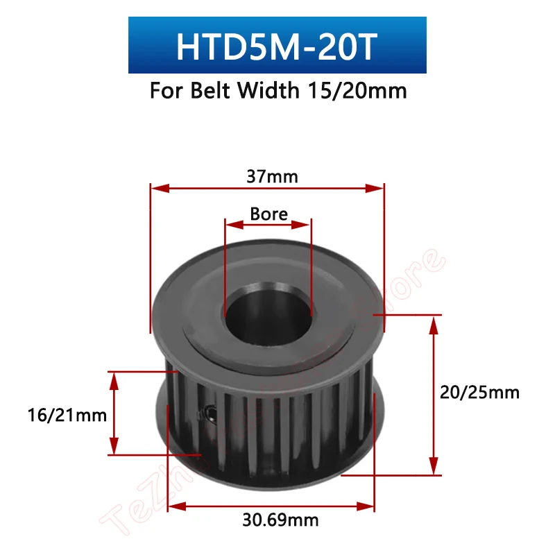 HTD5M Steel Timing Pulley 32/34/36/38 Teeth Synchronous Wheel for Belt Width 15/20mm Bore 10-28mm Pitch 5mm - Belt Drive System