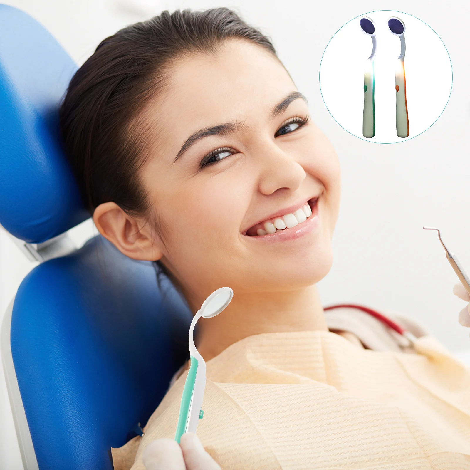 

2Pcs Dental LED Oral Mirror Plastic Mouth Speculum for Tooth Inspection Bright Light Green Orange Mouth Mirror