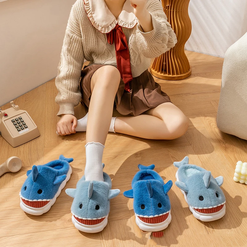 Children Cotton Slipper Autumn Waterproof Home Indoor Anti-slippery Boy Shoe Cute Cotton Slipper Zapato Niña Chanclas De Tiburón