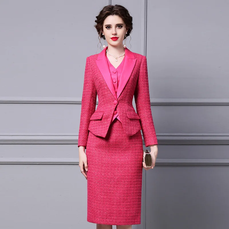 Autumn Woman’s 2024 new suit haute couture tweed coat rump skirt three-piece elegant women's sets 24045