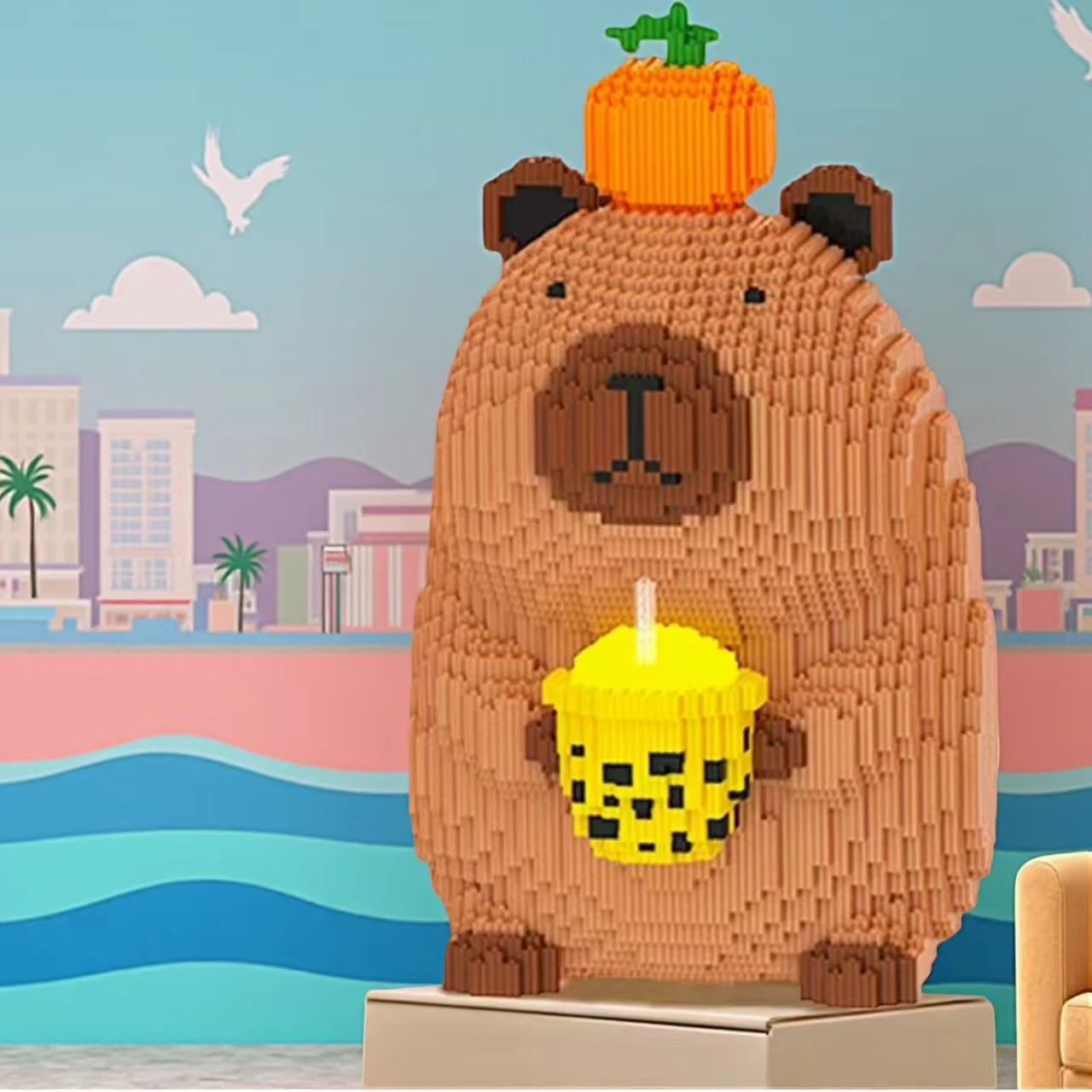 감귤 밀크티 카피바라 3D 퍼즐 블록 3854개, 홈 장식, 파티 장식, 장식용 피규어, 수공예품