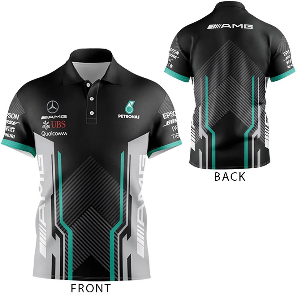 

Mercedes Benz Striped Splicing Technology Fashionable And Cool Racing Competitive Motorcycle Riding Fitness Men's Polo Shirt
